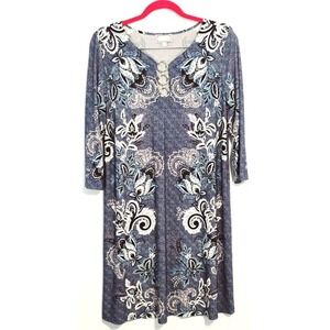 Ivy Road Women's Blue Black/White‎ Foral Print Front Silver Rings Size Large